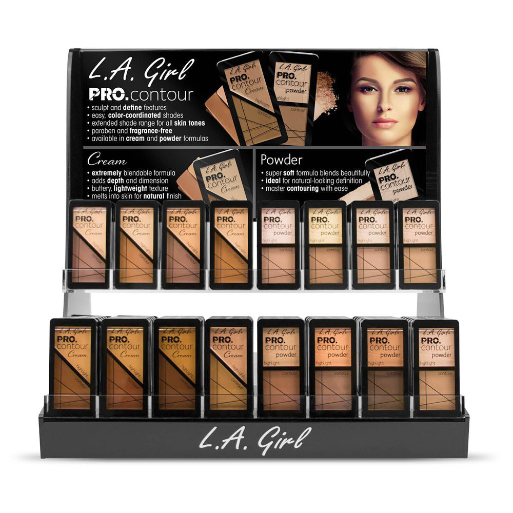 L.A. GIRL PRO Contour Cream/Powder Acrylic Display Set, 192 Pieces