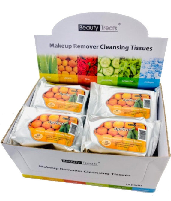 BEAUTY TREATS Makeup Remover Cleansing Tissues – Apricot Display Set, 12 Pieces