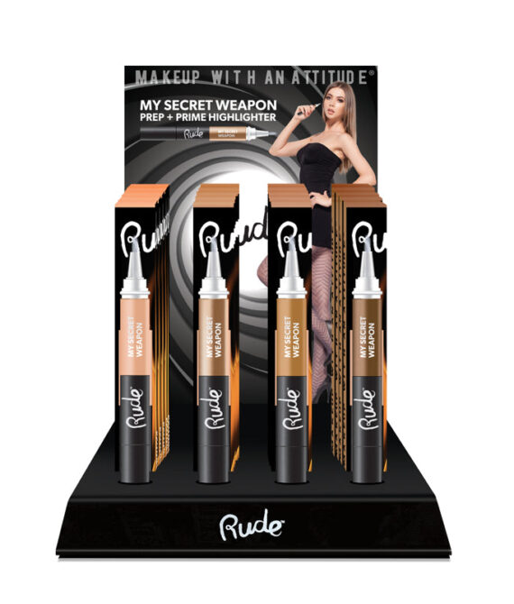 RUDE My Secret Weapon Prep / Prime Highlighter Acrylic Display Set, 48 Pieces + 4 Testers