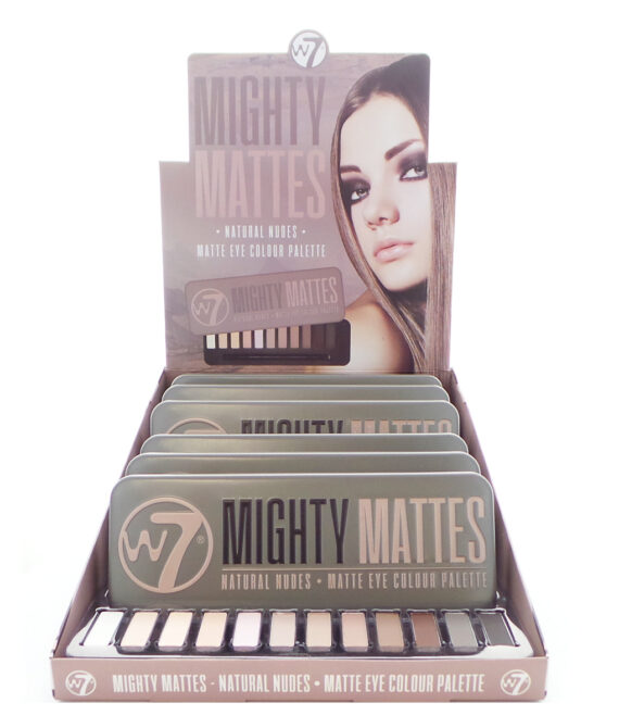 W7 Mighty Mattes Natural Nudes Matte Eye Colour Palette Display Set, 6 Pieces plus Display Tester