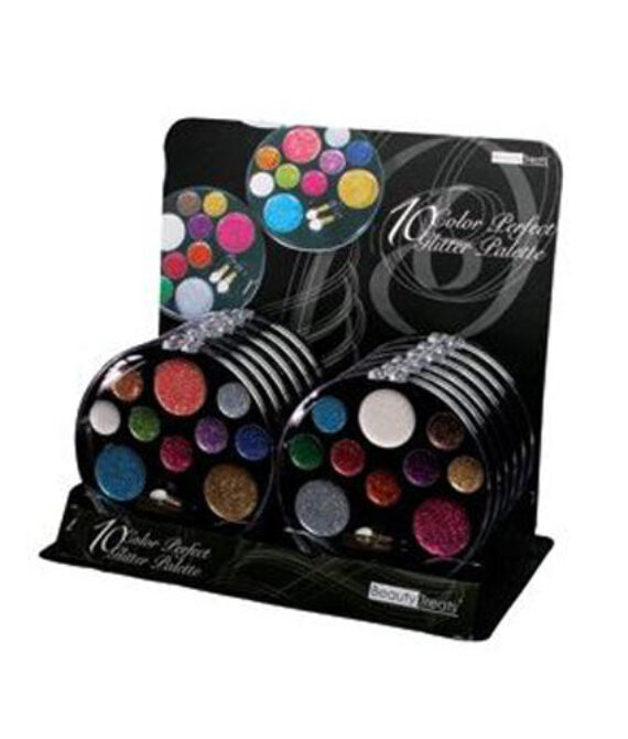 BEAUTY TREATS 10 Color Perfect Glitter Palette Display Case Set 12 Pieces