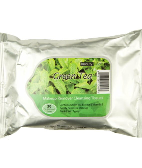BEAUTY TREATS Makeup Remover Cleansing Tissues – Green Tea Display Set, 12 Pieces