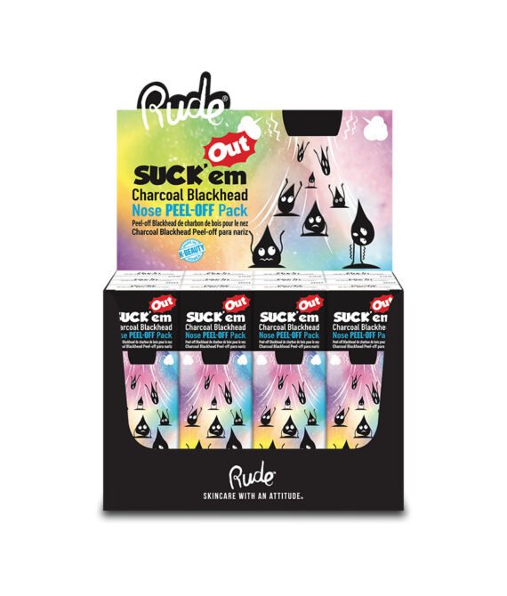 RUDE Suck’em Out Charcoal Blackhead Nose Peel-off Pack Display Set, 12 Pieces