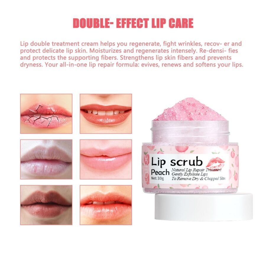 EELHOE Peach Lip Scrub For Fading Lip Lines, Removing Dead Skin, And Hydrating Moisturizing Lip Exfoliation