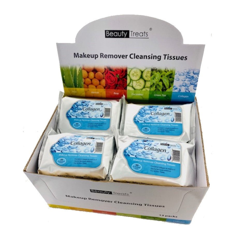 BT110CO-X-1.jpg BEAUTY TREATS Makeup Remover Cleansing Tissues – Collagen Display Set, 12 Pieces
