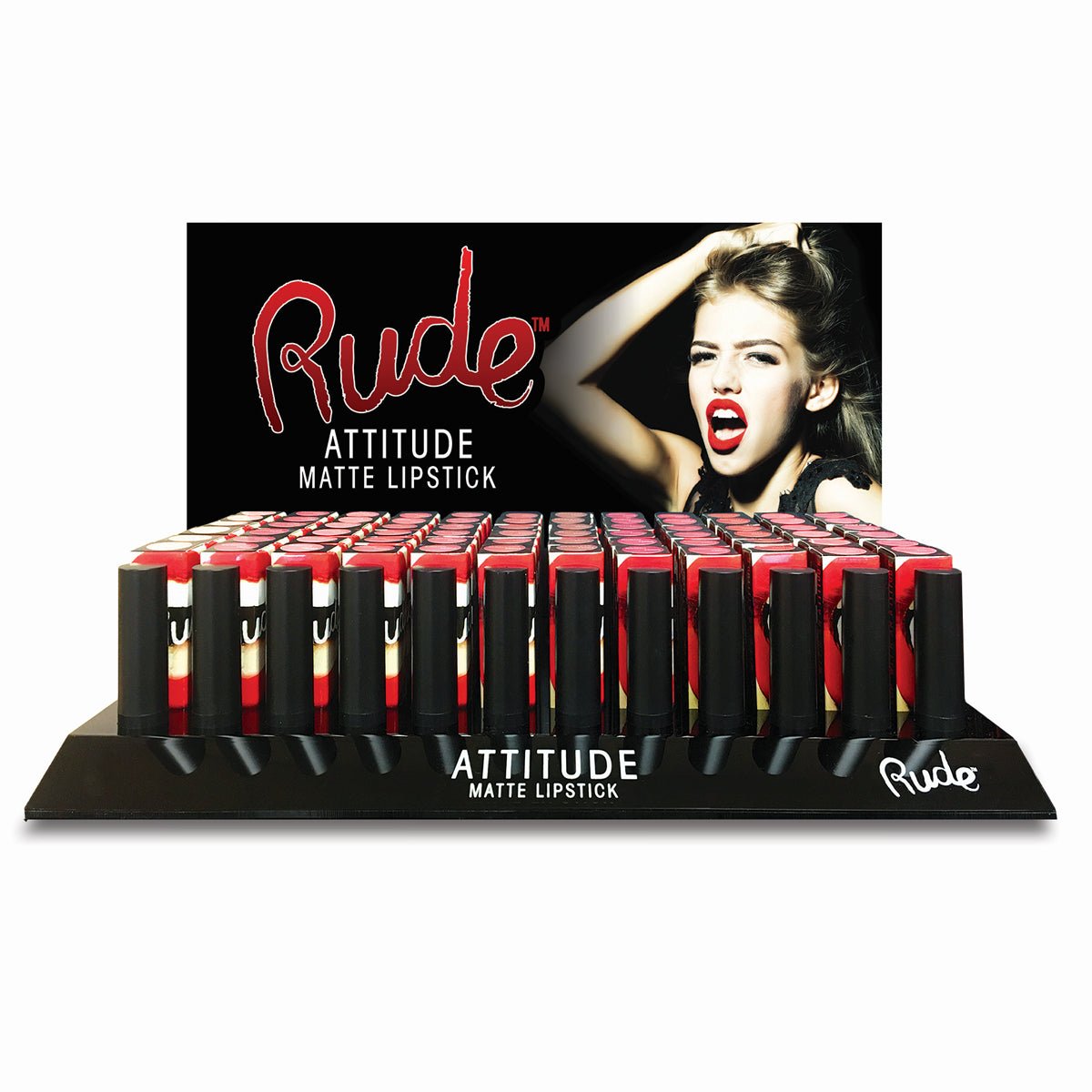 RU75001A-X144-1.jpg RUDE Attitude Matte Lipstick Acrylic Display Set A, 144 Pieces + 12 Testers