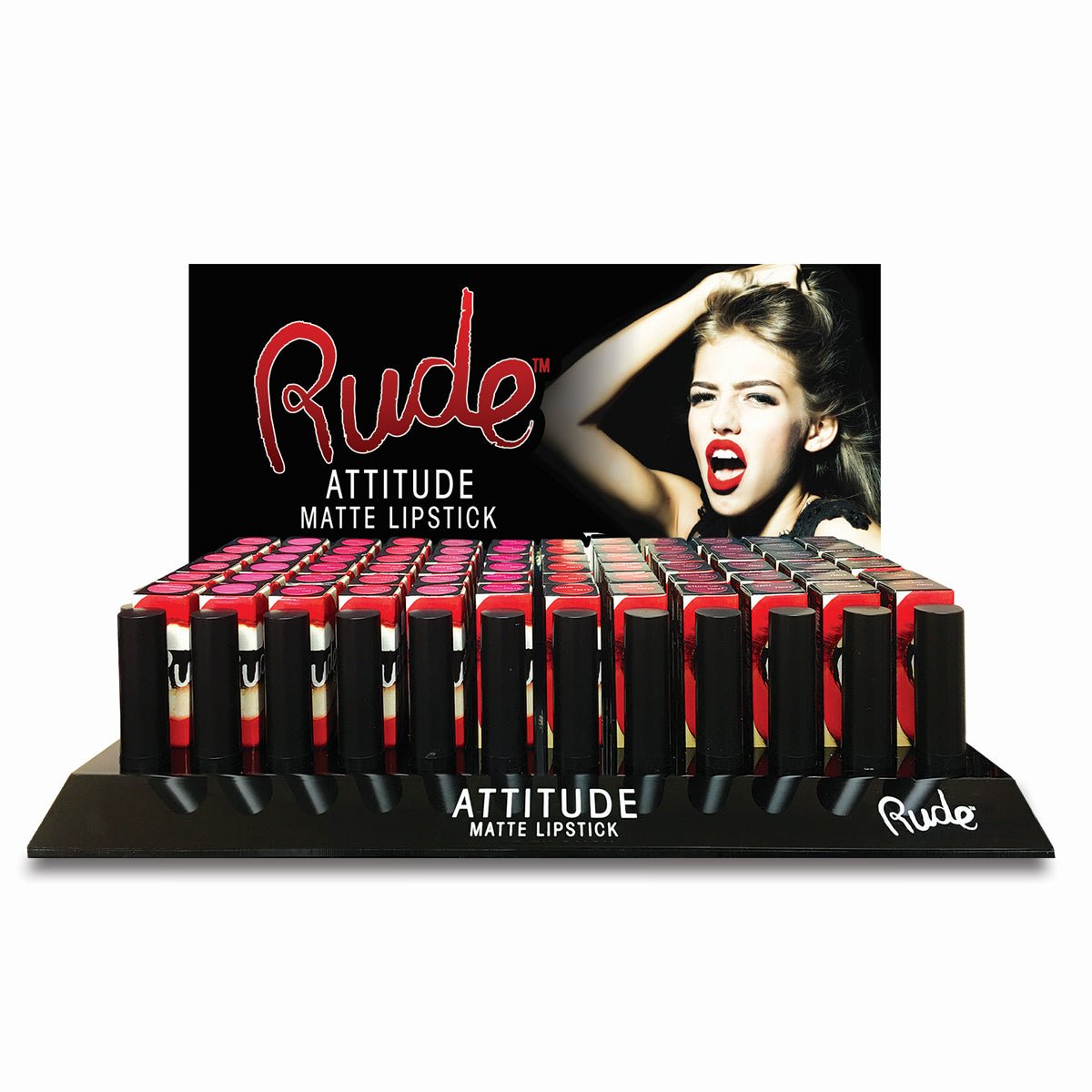 RU75001B-X144-1.jpg RUDE Attitude Matte Lipstick Acrylic Display Set B, 144 Pieces + 12 Testers