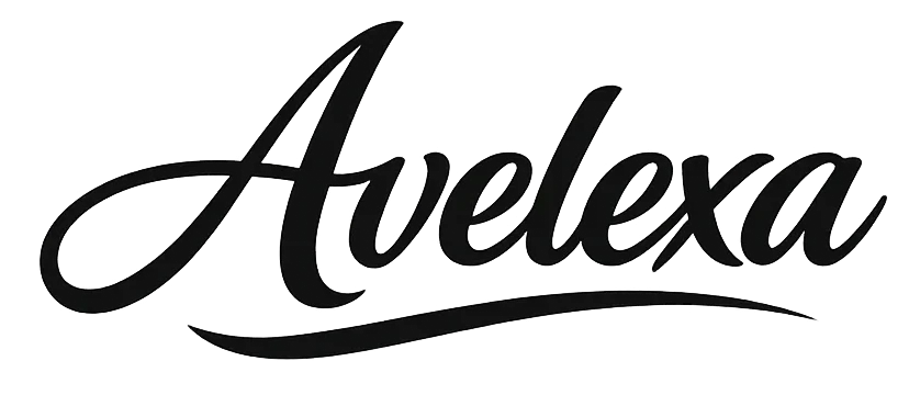Luxury skincare Avelexa logo in black cursive lettering on transparent background