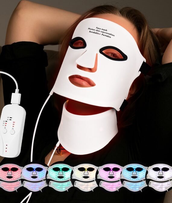 Silicone Red Light Therapy Mask 7 Color LED Face Mask Anti Aging Rejuvenation Brighten Facial Mask with Eye Protection Cushion