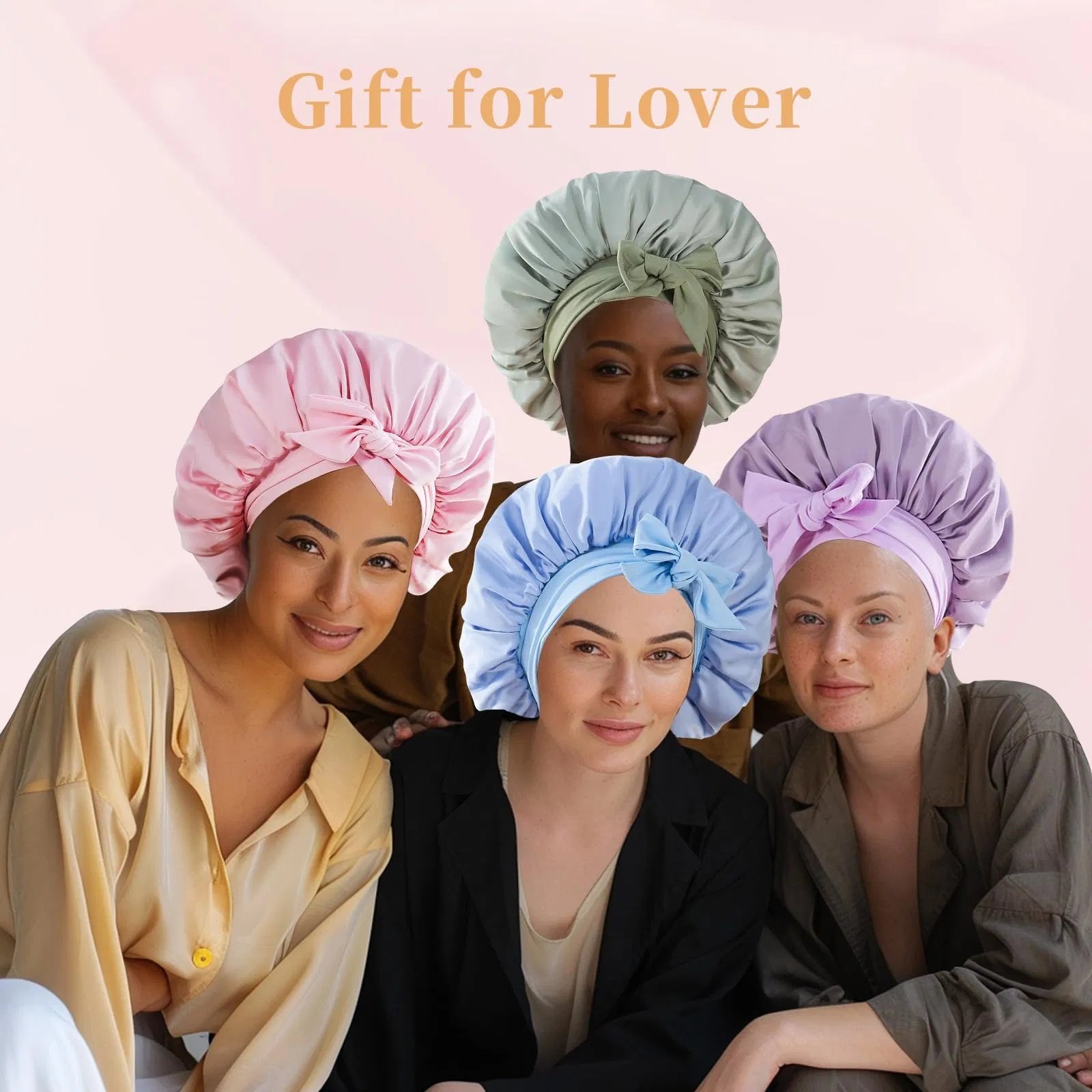 Silk Bonnet For Sleeping Women, Satin Hair Bonnet For Sleeping For Wavy Curly Natural Hair Women Men - Pink - Image 6