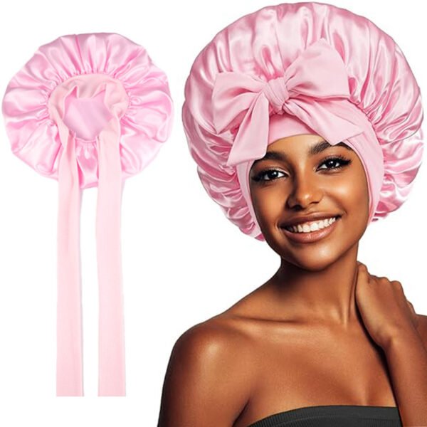 Satin Sleep Bonnet With Bow Knot, Elastic Wide Band Night Cap, Silk Like Satin Hair Bonnet For Women, Beauty Sleep Hair Protection Cap