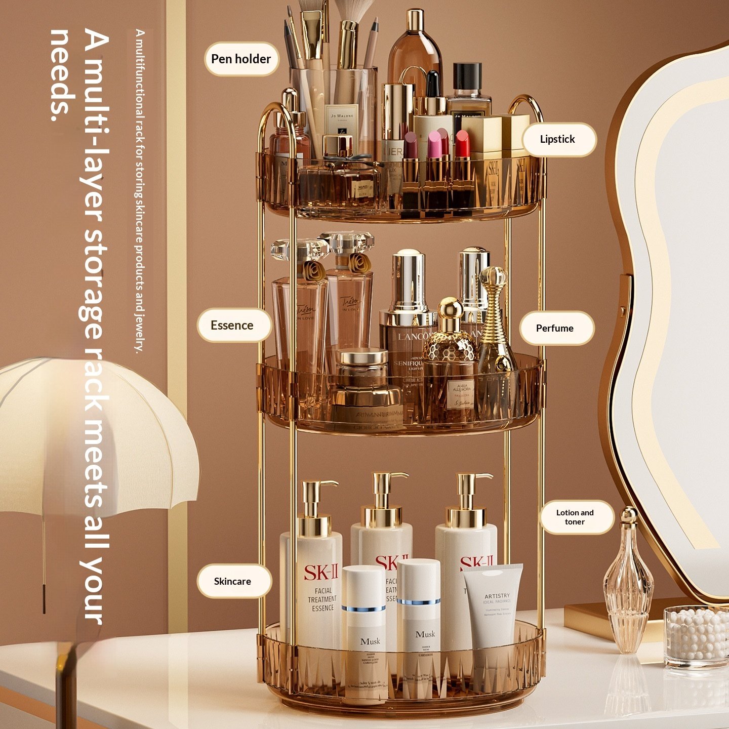Desktop Vanity Makeup And Skincare Organizer Rack