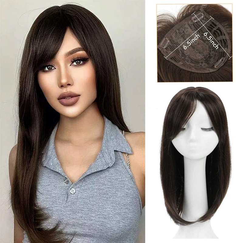 Women’s Long Straight Middle Part Wig Topper – Synthetic Hairpiece for Covering Gray Roots at Crown