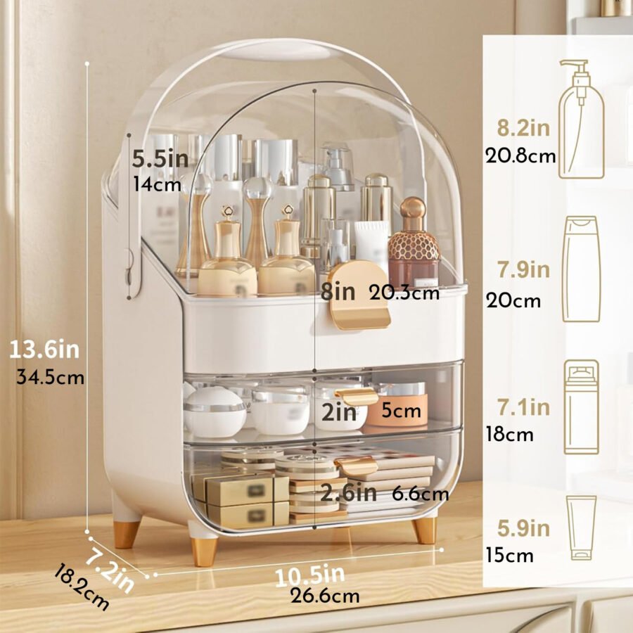 Makeup Organizer With Skincare Holder – Acrylic Cosmetic Storage Box, 4 Colors – Vanity & Bathroom Counter Organizer – Perfect Teen Girl Gift
