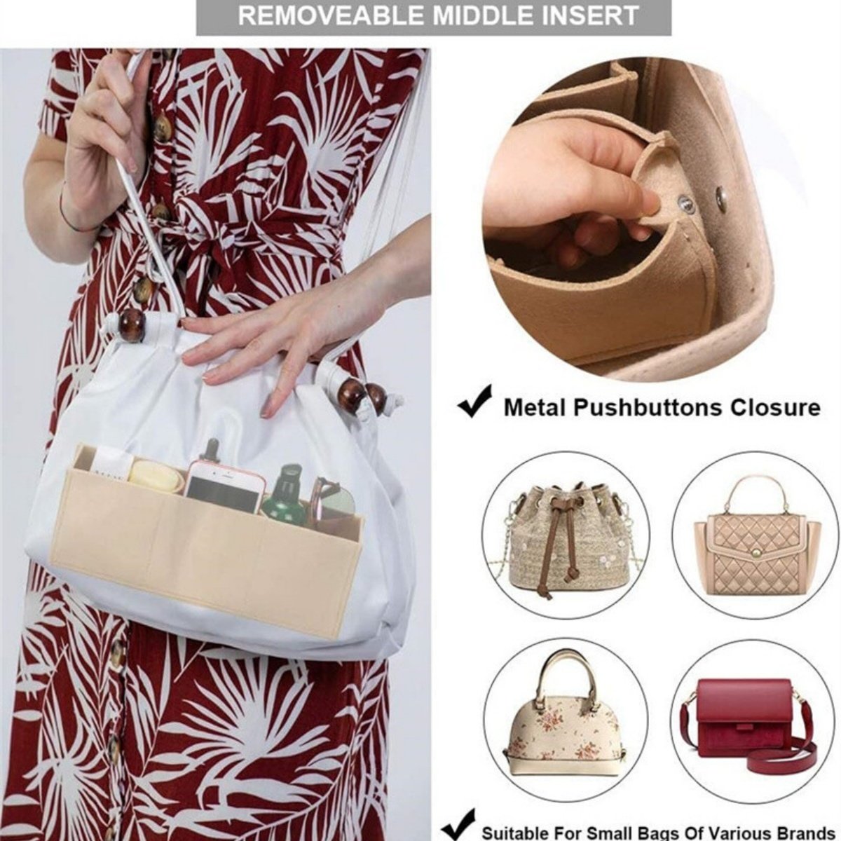 Ladies Felt Travel Makeup Bag Insert Liner Purse Pouch Women Organizer Handbag - Image 7