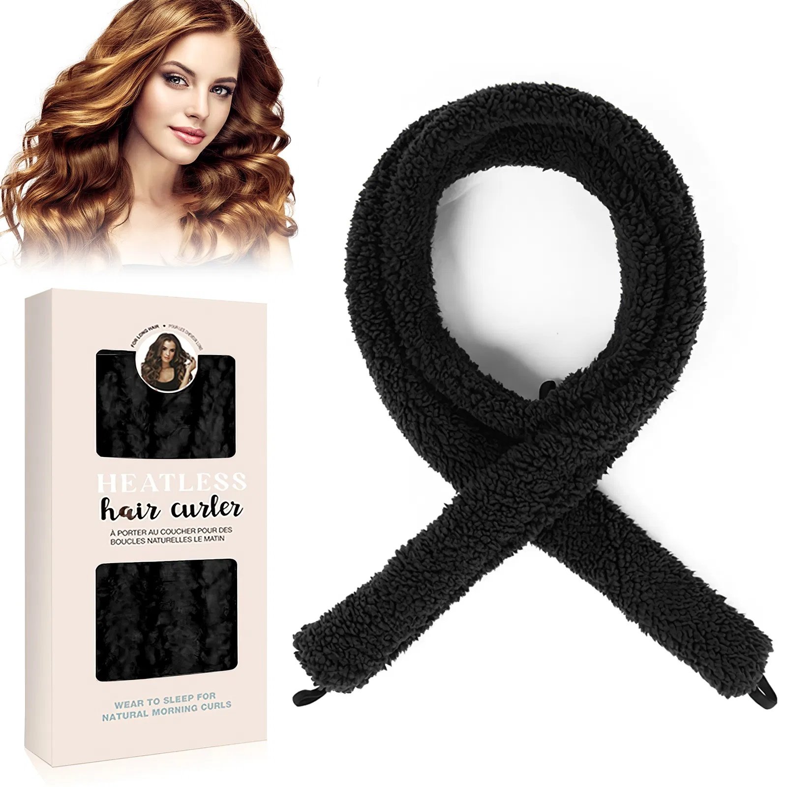 Satin Heatless Hair Curler, Lazy Natural Soft Wave DIY Heatless Curls For Sleep In Overnight, For All Hair Types – Black