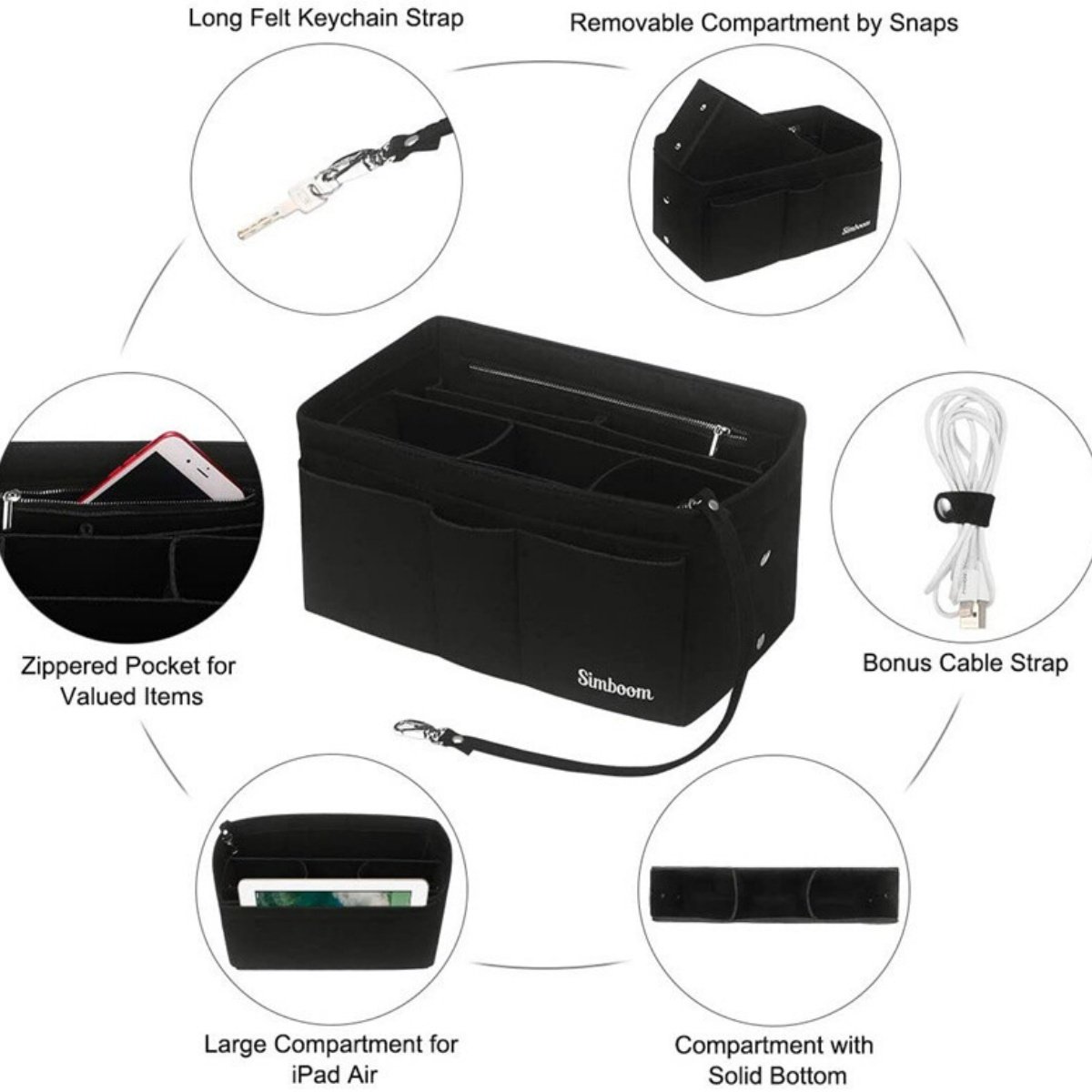 Ladies Felt Travel Makeup Bag Insert Liner Purse Pouch Women Organizer Handbag - Image 8