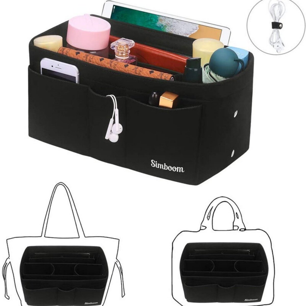 Ladies Felt Travel Makeup Bag Insert Liner Purse Pouch Women Organizer Handbag - Image 4