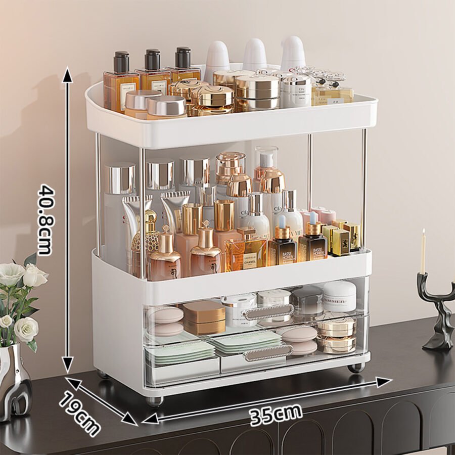 2 Drawers Makeup Organizer – 4 Tier Bathroom Organizers And Storage, Versatile Perfume Vanity Organizer, Ideal For Cosmetic, Large Skincare, Face Mask, Office Supplies