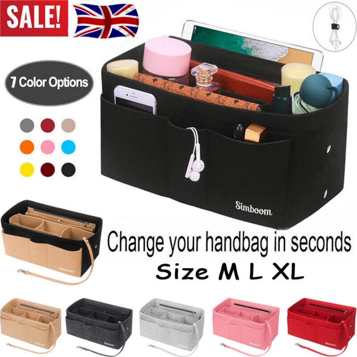 Ladies Felt Travel Makeup Bag Insert Liner Purse Pouch Women Organizer Handbag - Image 9