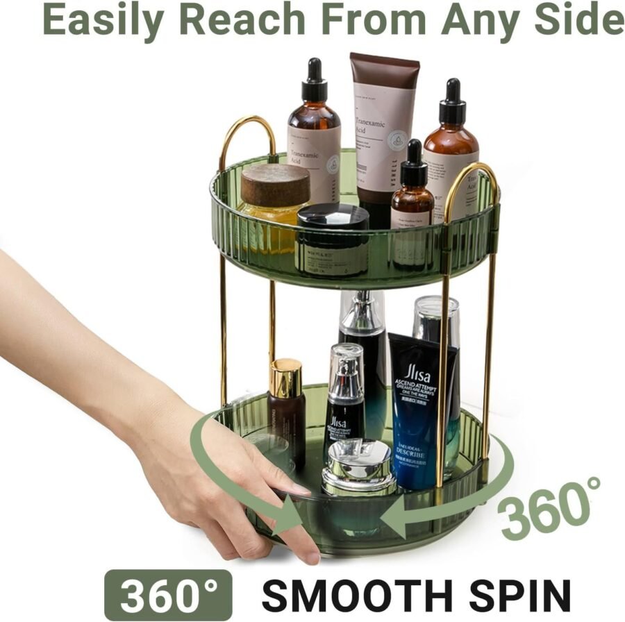 360 Rotating Makeup Organizer – 3-Size Spinning Cosmetic & Skincare Holder For Vanity Countertop 3 Colors