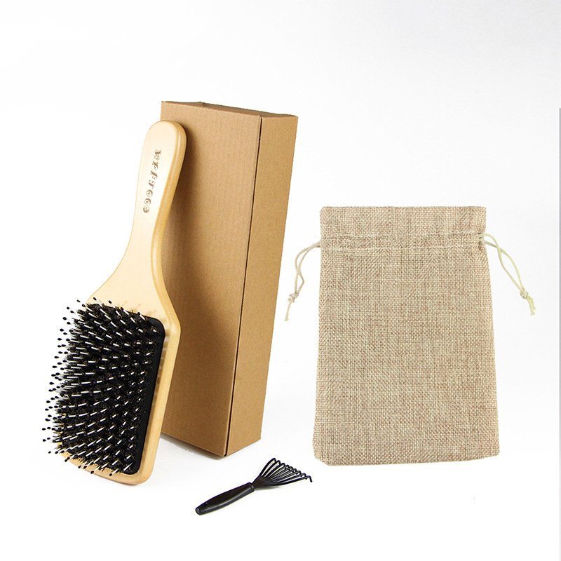 Boar Bristle Airbag Comb Bamboo Wood Massage - Image 2