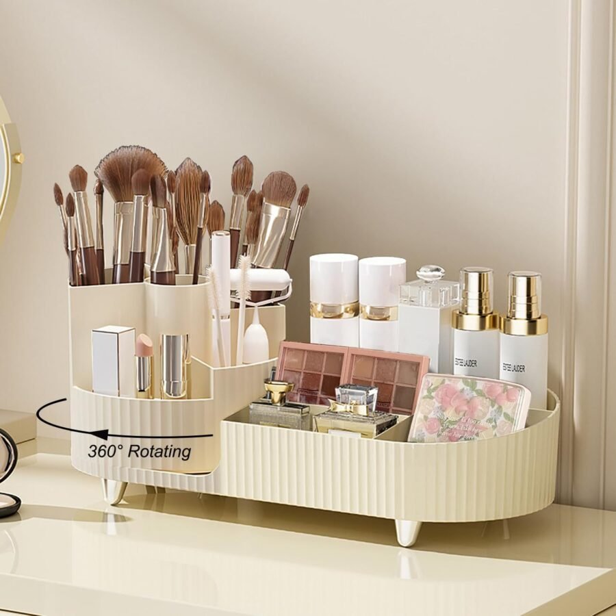 Makeup Organizer Countertop Rotating Makeup Organizer For Vanity Large Capacity Cosmetic Display Case With Makeup Brush Holder Cosmetic Organizer Countertop