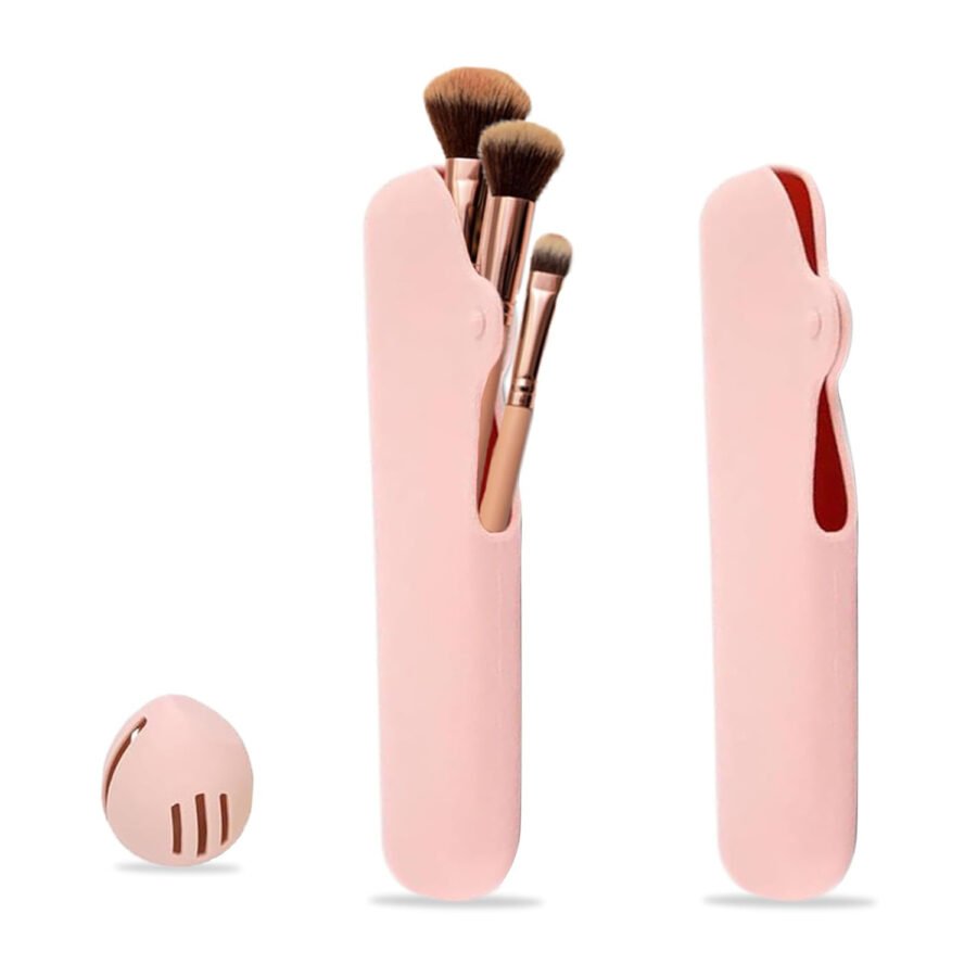 Travel Makeup Brush Holder, Beauty Blender Holder ,Silicone Make Up Brush Organizer Case With Makeup Sponge Holde,Soft & Sleek Cosmetic Pouch For Makeup Tools & Toiletry