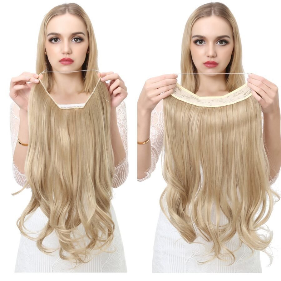Invisible Wire Hair Extensions Wavy Synthetic Halo Piece