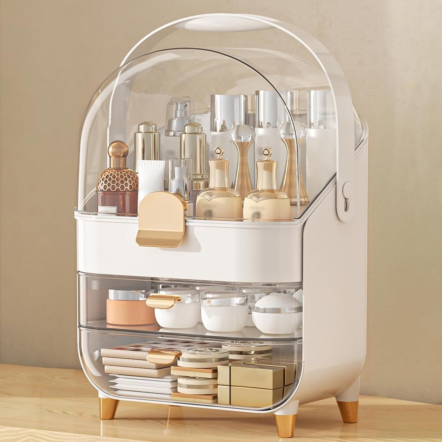 Makeup Organizer With Skincare Holder – Acrylic Cosmetic Storage Box, 4 Colors – Vanity & Bathroom Counter Organizer – Perfect Teen Girl Gift